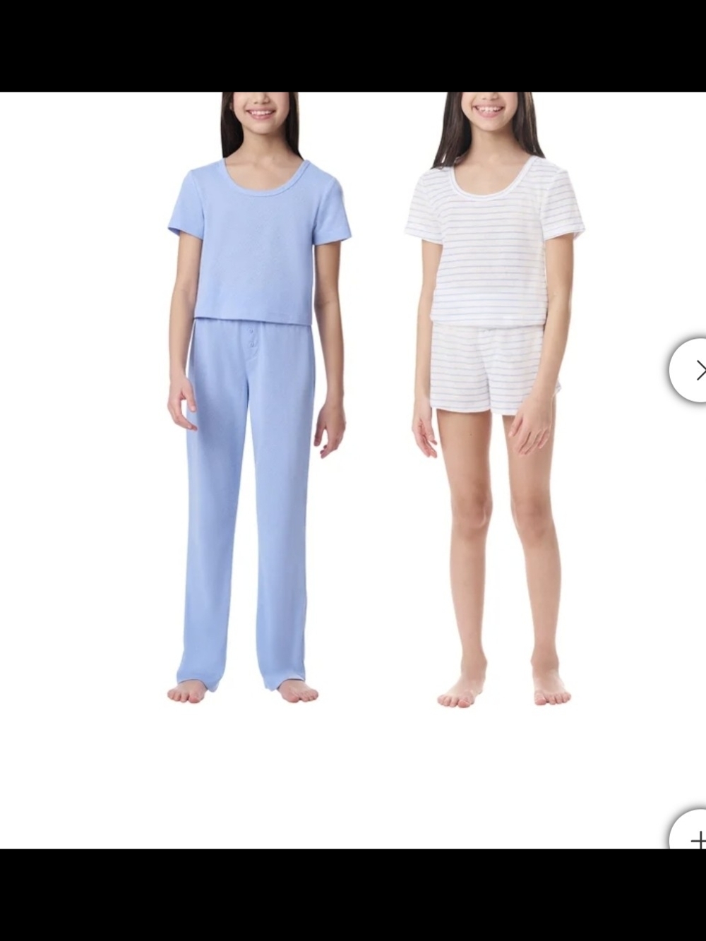 Splendid Girls' 4 Piece Light Blue & White Striped Short & Long Pajama Set Siz 5